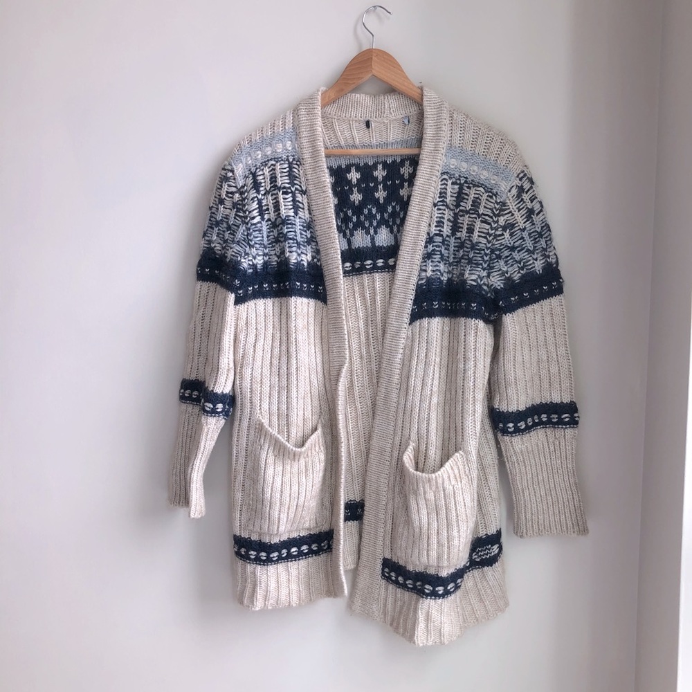 Blue and white Italian wool cardigan M
